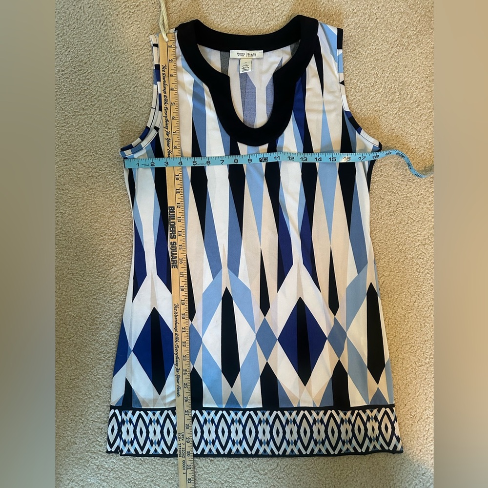 White House Black Market Blue and Black Patterned Long Shirt